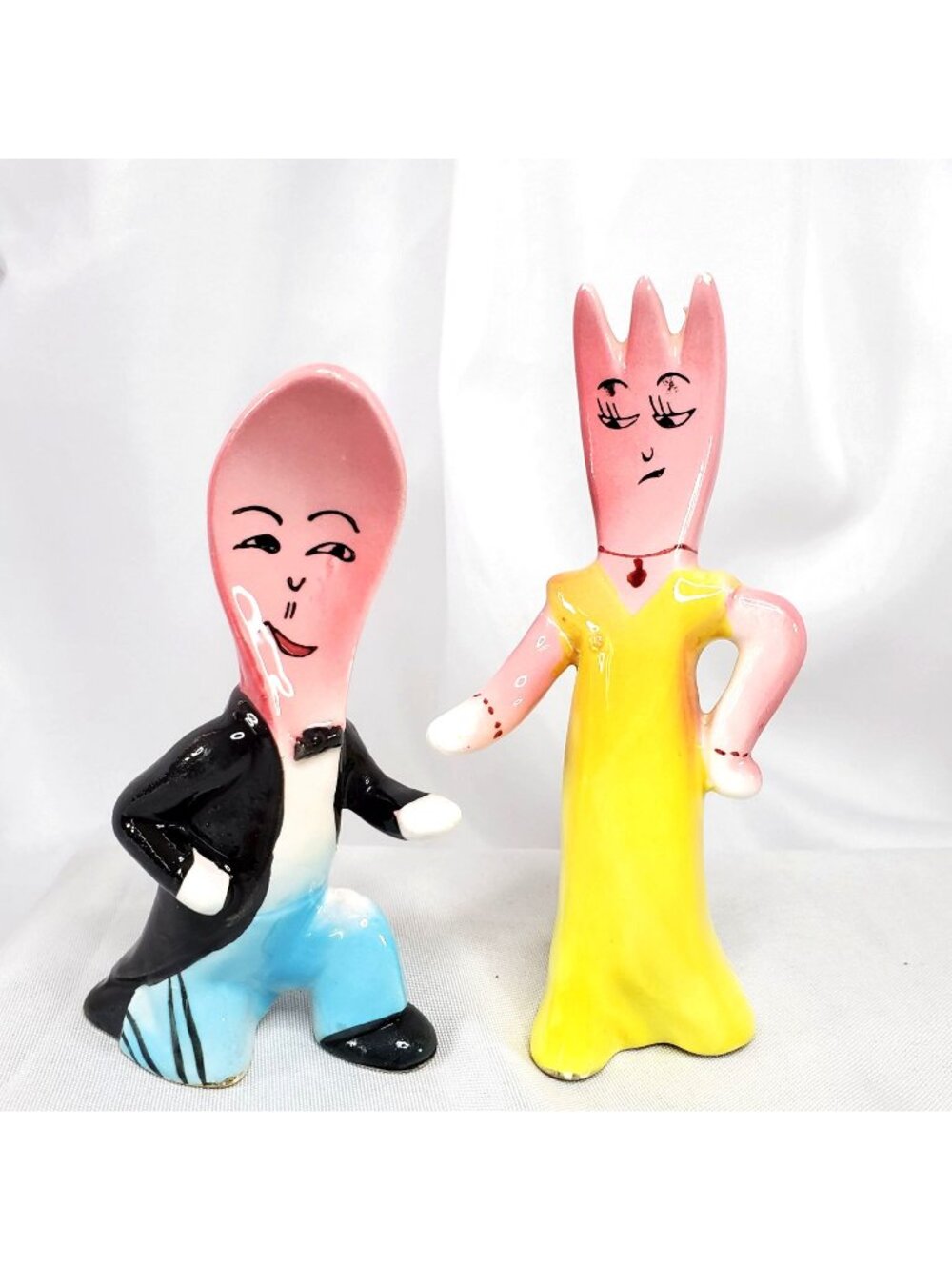 VTG Victoria Ceramics Anthropomorphic Fork & Spoon Salt & Pepper Shakers Japan